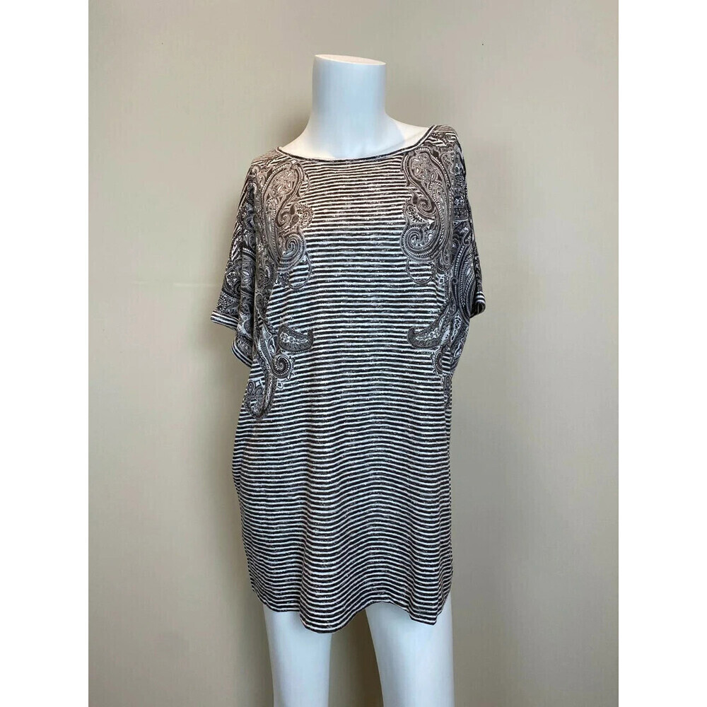 Olsen Europe Summer Studded T-Shirt In Brown White Paisley Print Size XL 16 $129